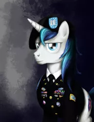 Size: 835x1080 | Tagged: artist:myminiatureequine, badge, captain, clothes, dead source, derpibooru import, military uniform, safe, shining armor, solo, uniform