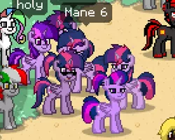 Size: 276x222 | Tagged: safe, derpibooru import, twilight sparkle, twilight sparkle (alicorn), oc, alicorn, pony, pony town, 8-bit, clones, cute, group photo, multeity, pony town multeity, sparkle sparkle sparkle