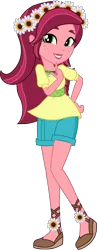 Size: 1215x3135 | Tagged: safe, artist:imperfectxiii, derpibooru import, gloriosa daisy, equestria girls, legend of everfree, clothes, freckles, geode of fauna, geode of shielding, geode of super speed, magical geodes, raised leg, sandals, shorts, simple background, solo, transparent background, vector