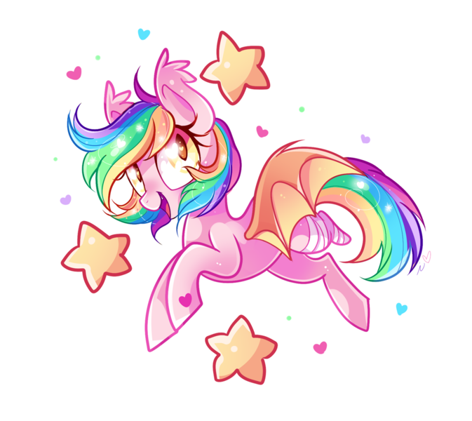 Size: 1200x1070 | Tagged: safe, artist:ipun, derpibooru import, oc, oc:paper stars, unofficial characters only, bat pony, pony, amputee, fangs, female, heart, heart eyes, mare, simple background, solo, transparent background, wingding eyes