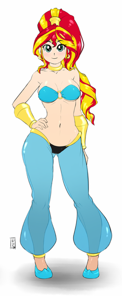 Size: 370x900 | Tagged: suggestive, artist:pia-sama, derpibooru import, sunset shimmer, genie, human, equestria girls, belly button, belly dancer, belly dancer outfit, breasts, busty sunset shimmer, commission, ear piercing, earring, female, human coloration, humanized, jewelry, midriff, piercing, regalia, sexy, shantae, solo, solo female