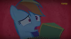 Size: 1275x699 | Tagged: safe, derpibooru import, screencap, rainbow dash, pony, 28 pranks later, discovery family logo, scared, scaredy dash, solo