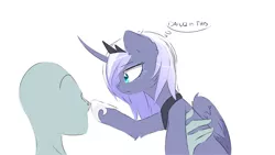 Size: 1280x721 | Tagged: dead source, safe, artist:magnaluna, derpibooru import, princess luna, oc, oc:anon, human, pony, anonymous, boop, confused, crown, holding a pony, horseshoes, jewelry, necklace, regalia, s1 luna, thought bubble, vulgar