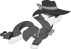 Size: 10492x7219 | Tagged: absurd resolution, artist:chrzanek97, black and white, clothes, derpibooru import, detective rarity, grayscale, hat, monochrome, rarity, rarity investigates, safe, simple background, solo, transparent background, vector
