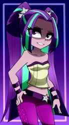 Size: 1100x2000 | Tagged: safe, artist:nekojackun, derpibooru import, aria blaze, equestria girls, bare shoulders, belly button, belt, bracelet, breasts, cleavage, clothes, female, jewelry, midriff, pants, sleeveless, solo, strapless, tube top