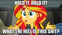 Size: 620x349 | Tagged: safe, derpibooru import, sunset shimmer, equestria girls, blazing saddles, image macro, meme, solo, text, vulgar