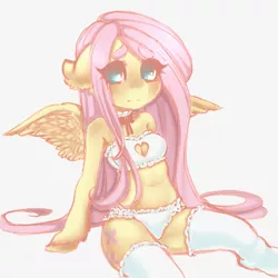 Size: 1024x1024 | Tagged: adorasexy, anthro, arm hooves, artist:tolsticot, bandeau, boob window, bra, breasts, clothes, colored sketch, cute, derpibooru import, female, fluttershy, frilly underwear, panties, sexy, shyabetes, sitting, socks, solo, solo female, spread wings, suggestive, thigh highs, underwear, unshorn fetlocks, white underwear