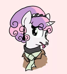 Size: 1366x1519 | Tagged: safe, artist:tanmansmantan, derpibooru import, sweetie belle, alternate hairstyle, bust, clothes, headband, necktie, nose piercing, nose ring, older, piercing, portrait, solo, tongue out