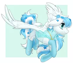 Size: 1280x1095 | Tagged: safe, artist:aphphphphp, derpibooru import, oc, oc:starline, unofficial characters only, pegasus, pony, abstract background, clothes, ear fluff, female, flying, frilly socks, mare, profile, see-through, smiling, socks, solo, spread wings, wings