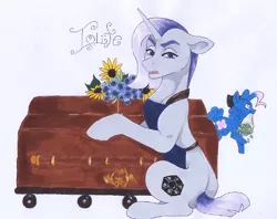 Size: 498x394 | Tagged: artist:frozensoulpony, casket, derpibooru import, oc, oc:iolite pie, oc:sugar plum, offspring, parent:maud pie, parent:rare find, safe, unofficial characters only