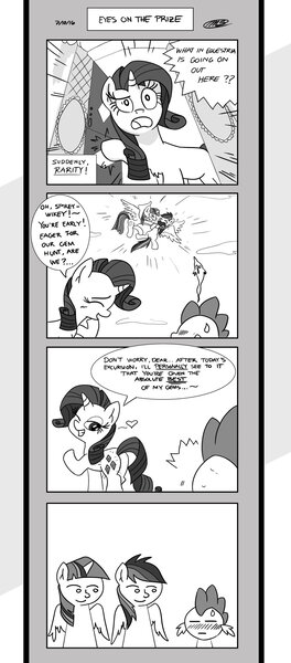 Size: 1024x2329 | Tagged: suggestive, artist:loreto-arts, derpibooru import, rainbow dash, rarity, spike, twilight sparkle, twilight sparkle (alicorn), alicorn, pony, comic:friendship is innuendo, comic, female, le lenny face, male, plot, pun, shipping, sparity, straight, the ass was fat, visual pun