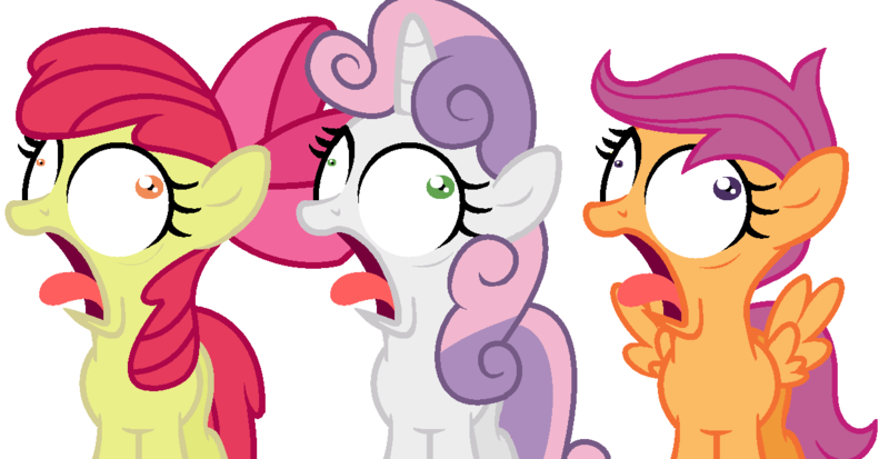 Size: 1246x644 | Tagged: apple bloom, artist:pupster0071, cutie mark crusaders, derpibooru import, open mouth, safe, scootaloo, screaming, simple background, sweetie belle, white background