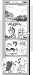 Size: 1024x2329 | Tagged: applejack, artist:loreto-arts, comic, comic:friendship is innuendo, derpibooru import, dragonbutt, female, fluttershy, flutterspike, male, monochrome, one sided shipping, pinkie pie, pun, rainbow dash, safe, shipping, spike, straight