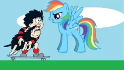 Size: 820x461 | Tagged: beano, best friends, crossover, crossover shipping, dennis, dennis the menace, derpibooru import, gnasher, rainbow dash, safe, shipping