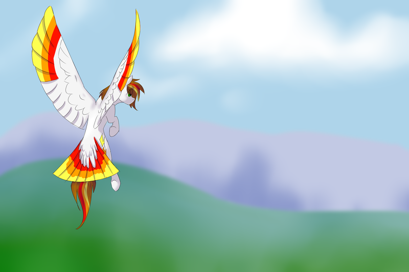 Size: 3300x2200 | Tagged: safe, artist:bravefleet, derpibooru import, oc, oc:brave fleet, unofficial characters only, pegasus, pony, cloud, flying, mountain, sky, solo, tail feathers, wings