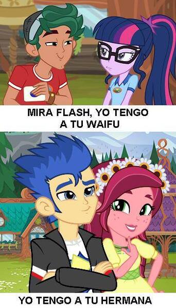 Size: 359x629 | Tagged: safe, artist:themexicanpunisher, derpibooru import, edit, edited screencap, screencap, flash sentry, gloriosa daisy, twilight sparkle, equestria girls, legend of everfree, exploitable meme, female, magical geodes, male, meme, shipping, spanish, straight, timbertwi, translated in the description, waifu thief