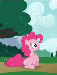 Size: 554x720 | Tagged: safe, derpibooru import, screencap, pinkie pie, earth pony, pony, 28 pranks later, animated, behaving like a dog, blinking, cookie, cute, diapinkes, eating, eyes closed, eyes on the prize, female, food, jumping, looking up, mare, open mouth, puffy cheeks, puppy pie, sitting, smiling, solo, talking