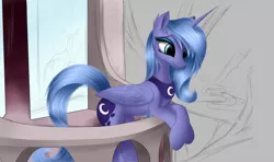 Size: 7296x4320 | Tagged: absurd resolution, artist:aurelleah, balcony, cute, derpibooru import, leaning, looking away, looking down, lunabetes, princess luna, realistic, s1 luna, safe, smiling, solo, wip