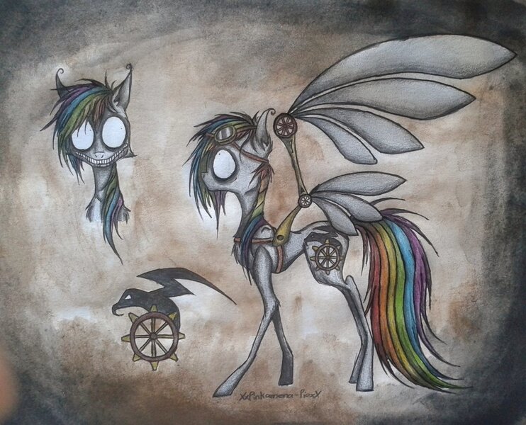 Size: 1024x828 | Tagged: safe, artist:pinkamenacheshirepie, derpibooru import, oc, oc:clockwork crow, unofficial characters only, solo, traditional art