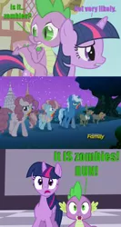 Size: 800x1508 | Tagged: safe, derpibooru import, screencap, cranky doodle donkey, cup cake, matilda, pinkie pie, pokey pierce, spike, twilight sparkle, twilight sparkle (alicorn), alicorn, donkey, dragon, pony, zombie, zombie pony, 28 pranks later, bridle gossip, cookie zombie, crankilda, screencap comic, zombie pie