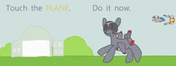 Size: 1846x693 | Tagged: safe, artist:fameng, derpibooru import, oc, oc:blitz, unofficial characters only, original species, plane pony, pony, a-10 thunderbolt ii, do it now, meme, plane, r-9a arrowhead, r-type, touch the cow