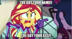 Size: 931x500 | Tagged: safe, derpibooru import, edit, edited screencap, screencap, sci-twi, sunset shimmer, twilight sparkle, equestria girls, friendship games, caption, full metal jacket, image macro, meme, sunset yells at twilight