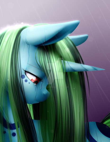 Size: 1024x1325 | Tagged: anthro, artist:noodlefreak88, bust, crying, derpibooru import, detailed, looking down, oc, oc:sweet serenity, rain, sad, safe, solo, unofficial characters only, watermark, youtuber