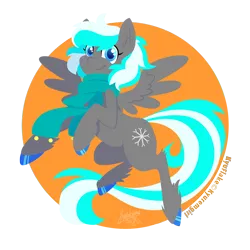 Size: 950x950 | Tagged: safe, artist:raygirl, derpibooru import, oc, oc:kyuflake, unofficial characters only, pegasus, pony, clothes, colored hooves, cutie mark, female, hoof fluff, hooves, lineless, mare, scarf, smiling, solo, spread wings, wings