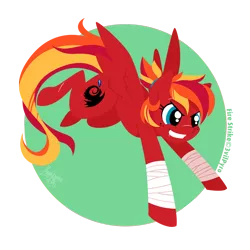 Size: 950x950 | Tagged: safe, artist:raygirl, derpibooru import, oc, oc:fire strike, unofficial characters only, pegasus, pony, bandage, cutie mark, female, grin, hooves, lineless, mare, smiling, solo, spread wings, wings