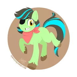 Size: 950x950 | Tagged: safe, artist:raygirl, derpibooru import, oc, oc:dix, unofficial characters only, earth pony, pony, colored hooves, eyepatch, female, grin, hooves, lineless, mare, smiling, solo