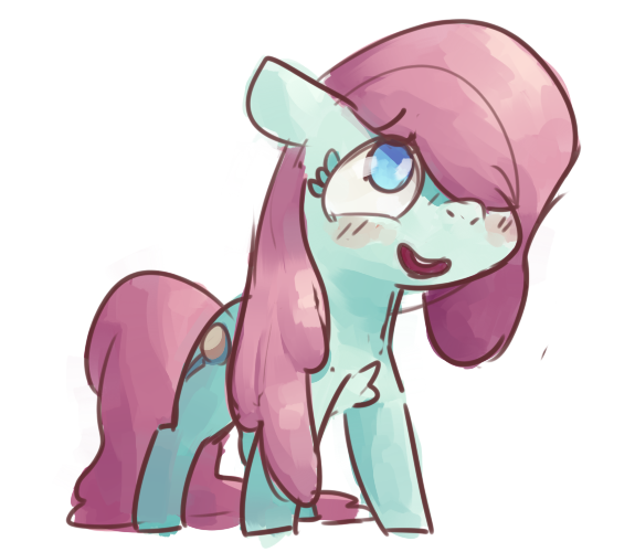 Size: 575x500 | Tagged: safe, artist:nobody, derpibooru import, bubblegum brush, pony, chest fluff, cute, female, filly, no pupils, simple background, smiling, solo, white background