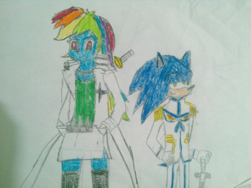 Size: 1024x768 | Tagged: safe, artist:brandonale, derpibooru import, rainbow dash, equestria girls, clothes, cosplay, costume, crossover, rule 63, satsuki kiryuin, sonic the hedgehog, sonic the hedgehog (series), traditional art, uzu sanageyama