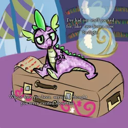 Size: 600x600 | Tagged: artist:sallindaemon, derpibooru import, list, luggage, propheverse, safe, solo, spike