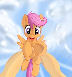 Size: 1200x1280 | Tagged: safe, artist:amazin-a, banned from derpibooru, deleted from derpibooru, derpibooru import, scootaloo, human, pony, cute, cutealoo, happy, holding a pony, image, png, underhoof
