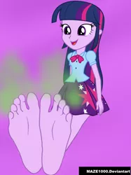 Size: 1047x1400 | Tagged: suggestive, artist:maze1000, derpibooru import, twilight sparkle, equestria girls, barefoot, feet, foot fetish, foot focus, solo