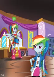 Size: 1054x1492 | Tagged: safe, artist:redowo, derpibooru import, rainbow dash, equestria girls, fall formal outfits, gameloft, ponied up, self paradox