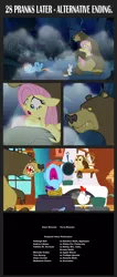 Size: 1356x3192 | Tagged: safe, derpibooru import, edit, edited screencap, screencap, fluttershy, harry, rainbow dash, bear, pony, 28 pranks later, magical mystery cure, bad end, comic, credit joke, dark comedy, implied murder, implied vore, overreaction, peril, revenge, screencap comic