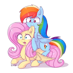 Size: 1749x1728 | Tagged: safe, artist:dsp2003, derpibooru import, fluttershy, rainbow dash, pegasus, pony, :3, blushing, cute, dashabetes, ear bite, female, fluffy, flutterdash, hug, lesbian, mare, nom, on top, open mouth, prone, shipping, shyabetes, simple background, sitting, surprised, transparent background, wide eyes