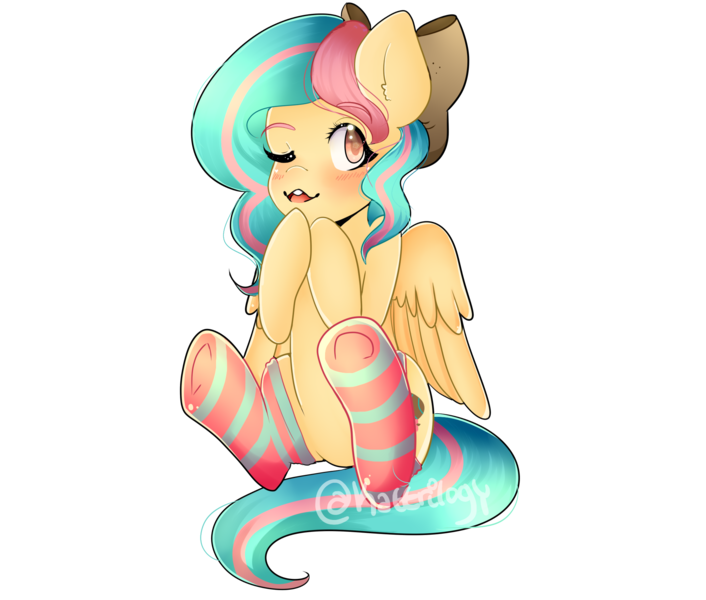 Size: 2000x1700 | Tagged: safe, artist:kattrilogy, deleted from derpibooru, derpibooru import, oc, oc:vanilla ganache, unofficial characters only, pegasus, pony, clothes, female, mare, socks, solo, striped socks