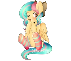 Size: 2000x1700 | Tagged: safe, artist:kattrilogy, deleted from derpibooru, derpibooru import, oc, oc:vanilla ganache, unofficial characters only, pegasus, pony, clothes, female, mare, socks, solo, striped socks