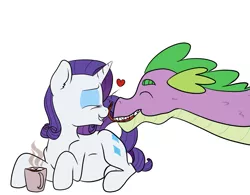 Size: 1993x1552 | Tagged: safe, artist:kaleysia, derpibooru import, rarity, spike, chocolate, coffee mug, eyes closed, female, food, heart, hot chocolate, licking, male, marshmallow, preggity, pregnant, sensibly-proportioned pregnancy, shipping, smiling, sparity, straight, tongue out
