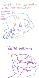 Size: 792x1584 | Tagged: safe, artist:tjpones, derpibooru import, princess celestia, princess luna, twilight sparkle, friendship is magic, apathy, bad end, comic, corpse, dead, meme, rude, s1 luna, simple background, sketch, special eyes, this ended in death, twibitch sparkle, white background, x eyes