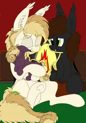 Size: 2116x3000 | Tagged: safe, artist:meowmavi, derpibooru import, oc, oc:rakka, unofficial characters only, bat pony, pony, cute, explicit source, family, female, filly, fireplace, male, offspring, straight