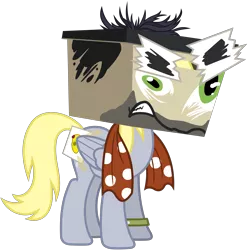 Size: 3000x3027 | Tagged: artist:pirill, cardboard box, clothes, cosplay, costume, derpibooru import, derpy hooves, doctor caballeron, doctor cardboarderon, fake cutie mark, safe, scarf, simple background, solo, stranger than fan fiction, transparent background, vector