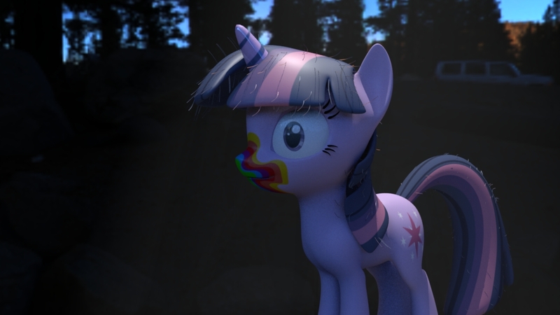 Size: 1280x720 | Tagged: safe, derpibooru import, twilight sparkle, pony, unicorn, 28 pranks later, 3d, autodesk maya, cookie zombie, rainbow muzzle, solo