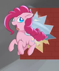 Size: 1024x1239 | Tagged: safe, artist:dusthiel, derpibooru import, pinkie pie, beach, newbie artist training grounds, oh yeah, solo, tongue out, wall