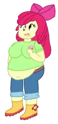 Size: 244x518 | Tagged: safe, artist:1992zepeda, derpibooru import, apple bloom, series:ask chubby apple bloom [cupcake eating pony], equestria girls, apple blob, belly button, big breasts, breasts, busty apple bloom, cupcake, derp, eating, fat, female, food, image, messy eating, png, simple background, solo, transparent background, vector