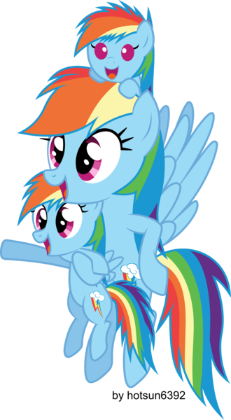 Size: 4126x7498 | Tagged: safe, artist:livehotsun, derpibooru import, rainbow dash, pony, absurd resolution, baby, baby dash, baby pony, cute, dashabetes, filly, filly rainbow dash, foal, multeity, self ponidox, simple background, transparent background, triality, triple rainbow, vector