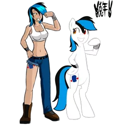 Size: 1200x1300 | Tagged: safe, artist:usagifriday, derpibooru import, oc, unofficial characters only, human, pony, belly button, bipedal, human ponidox, humanized, midriff