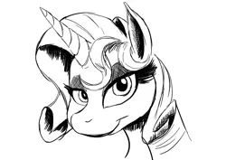 Size: 1169x826 | Tagged: safe, artist:darkhestur, derpibooru import, rarity, black and white, bust, female, grayscale, looking at you, monochrome, simple background, sketch, solo, white background